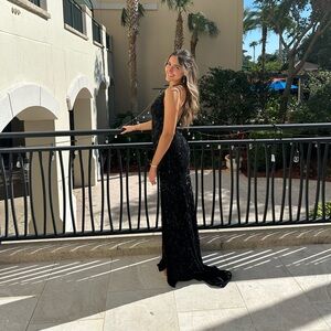 Black Sequin Maxi Dress with Thin Straps